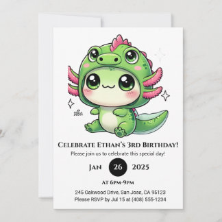 Axolotl im Drachenhut zum Geburtstag Einladung