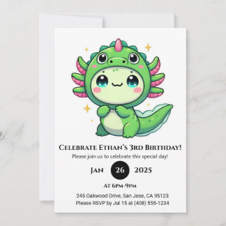 Axolotl in Dragon Hat Birthday Einladung