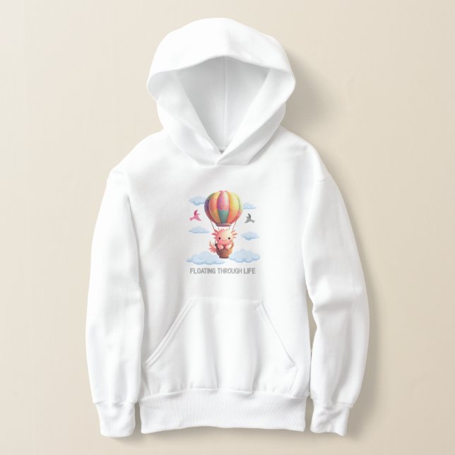 Axolotl in einem bunten Heißluftballon. Hoodie (Ablage )