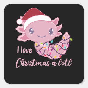 Axolotl in Fairy Lights Funny Animal Christmas Quadratischer Aufkleber