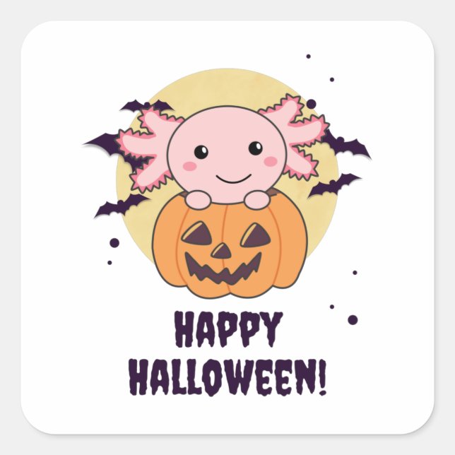 Axolotl In Pumpkin Sweet Axolotls Happy Halloween Quadratischer Aufkleber (Vorderseite)