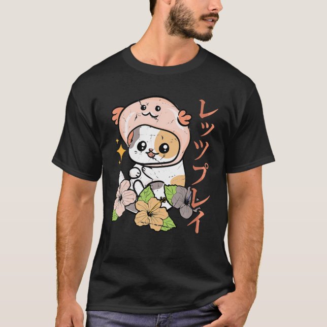 Axolotl - Kawaii Anime Cat - Blume Japanisches Aes T-Shirt (Vorderseite)