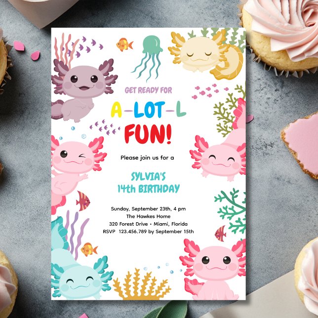 Axolotl kids birthday Invitation Einladung (Von Creator hochgeladen)