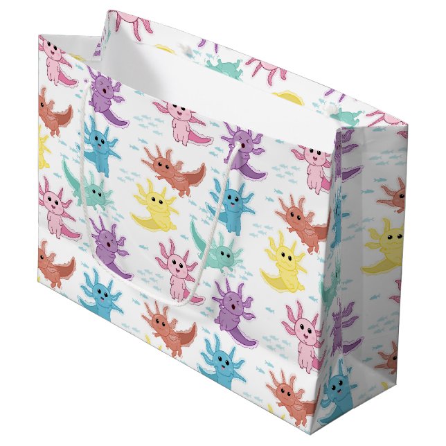 Axolotl Kids Niedlich Salamander Muster Große Geschenktüte (Vorderseite Schrägansicht)