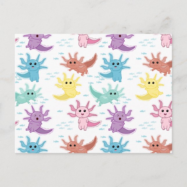 Axolotl Kids Niedlich Salamander Muster Postkarte (Vorderseite)