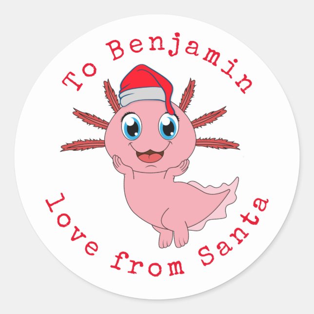 Axolotl Kinder Name Liebe von Weihnachten Runder Aufkleber (Vorderseite)