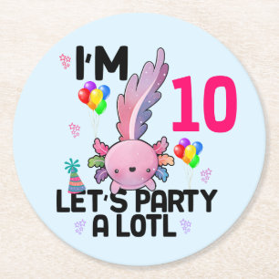 Axolotl Let's Party Alot Amphibien Salamander Runder Pappuntersetzer
