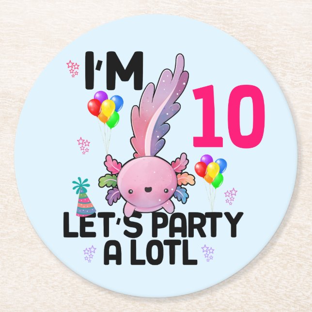 Axolotl Let's Party Alot Amphibien Salamander Runder Pappuntersetzer (Vorderseite)