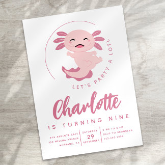 Axolotl Let's Party Alotl Birthday Party Einladung