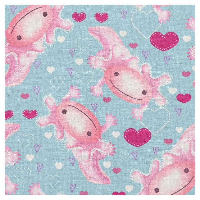 Axolotl-Liebe rosa und blau Stoff (Nahaufnahme)