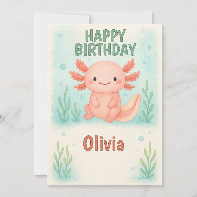 Axolotl liebt Geburtstagsparty Einladung (Vorderseite)