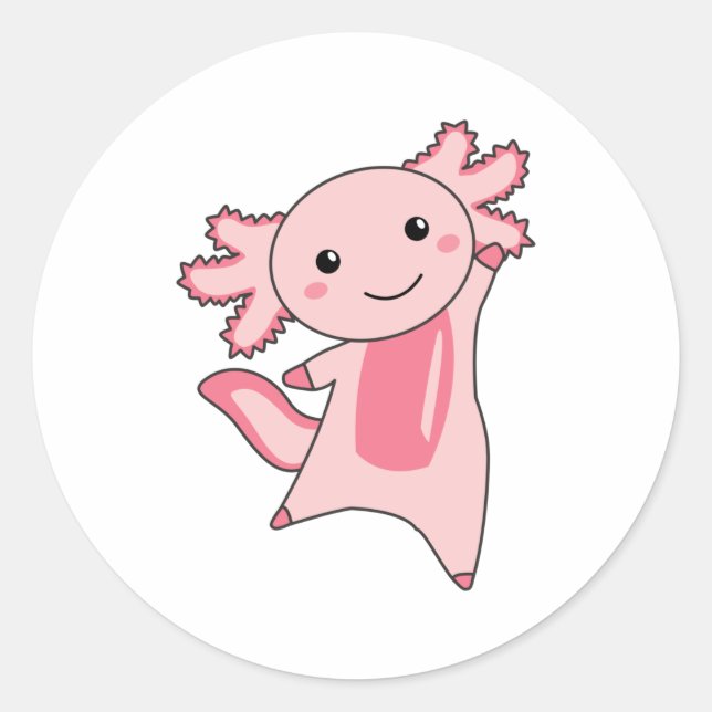 Axolotl liebt Niedliche Tiere für Kinder Rosa Runder Aufkleber (Vorderseite)