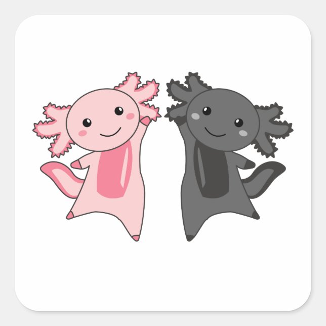 Axolotl liebt Niedlicher Tiere für Kinder Pink Squ Quadratischer Aufkleber (Vorderseite)