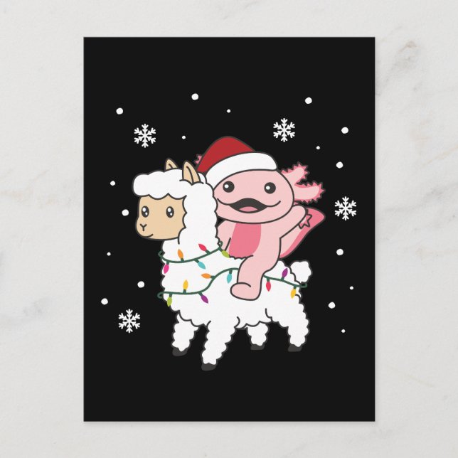 Axolotl Llama Alpaca Weihnachtswintertiere Feiertagspostkarte (Vorderseite)