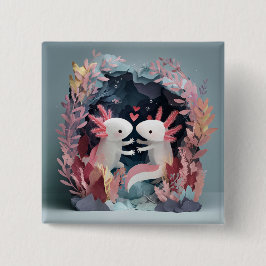 Axolotl love paper cut shadowbox diorama button