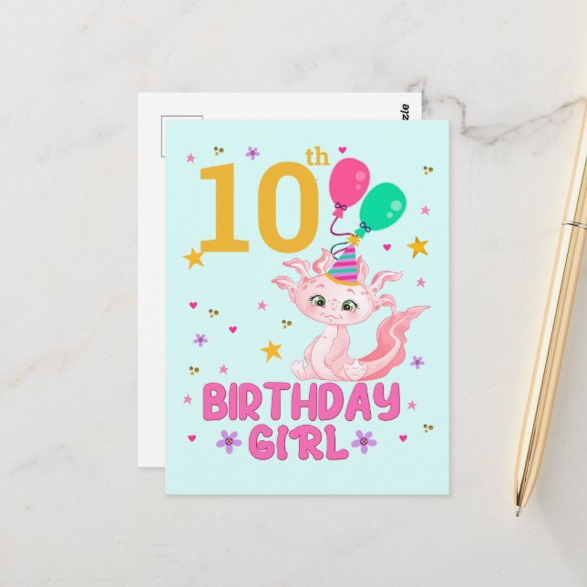 Axolotl Lovers Birthday Girl Salamander Amphibienu Postkarte (Vorderseite/Rückseite Beispiel)