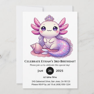 Axolotl Mermaid Princess Birthday Einladung