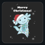 Axolotl Merry Christmas Winter Animals Axolotls Quadratischer Aufkleber<br><div class="desc">The axolotl for Christmas with fairy lights. Funny animals with gifts and snow for the holidays. Also funny for Christmas in July. Axolotls are cute animals and perfect for Christmas.</div>