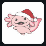 Axolotl Merry Christmas Winter Axolotl Quadratischer Aufkleber<br><div class="desc">Die axolotl bis sanfte Nächte mit Weihnachtsmütze. Hübsche Tiere mit Geschenken und Schnee für den Urlaub. Auch lustig für Weihnachten im Juli. Axolotls sind niedliche Tiere und perfekt zu Weihnachten.</div>
