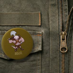 Axolotl mit einer Axt Gladiatorenkrieger Kunstwerk Button