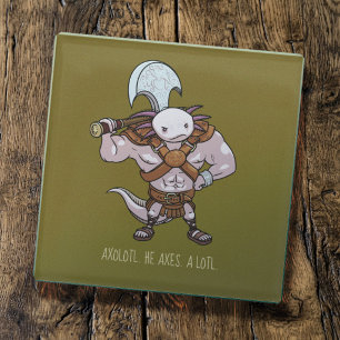 Axolotl mit einer Axt Gladiatorenkrieger Kunstwerk Glasuntersetzer