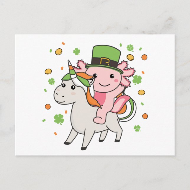 Axolotl mit Unicorn St. Patrick's Day Ireland Pos Postkarte (Vorderseite)