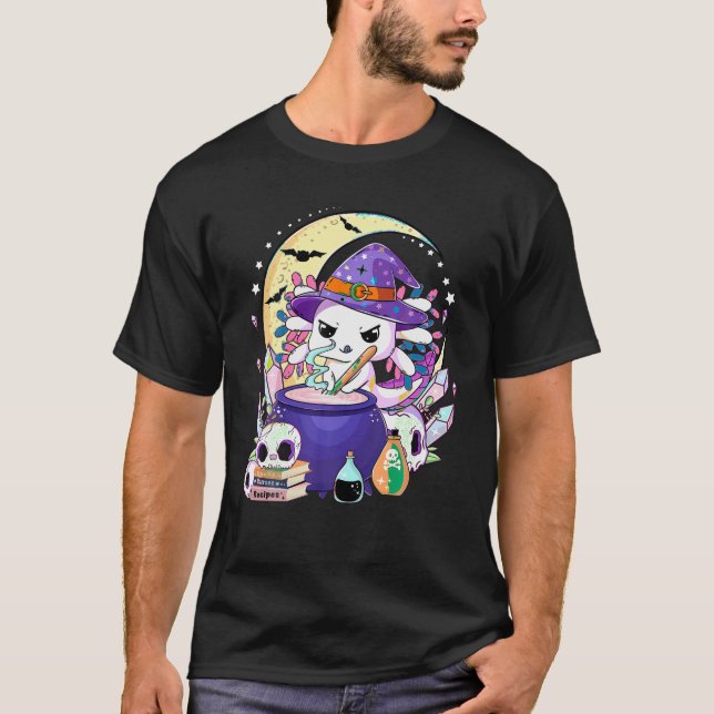 Axolotl mit Zaubertrank Hexe Halloween Axolotl T-Shirt (Vorderseite)