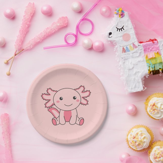 Axolotl Niedlicher Tiere Kawaii Anime Funny Axolot Pappteller (Party)