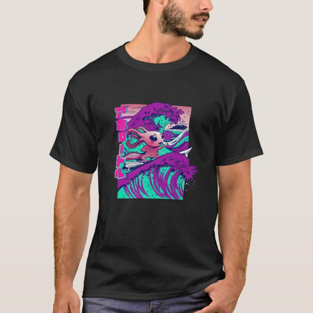 Axolotl, Niedliches Sonnensurfing Axolotl, Kanji W T-Shirt (Vorderseite)