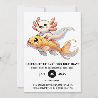 Axolotl on Koi Birthday Einladung