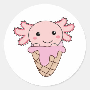 Axolotl Pink Ice Cream Waffle Sweet Animals Classi Runder Aufkleber