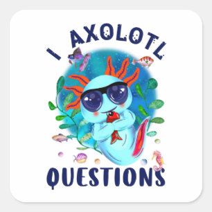 Axolotl Questions, blaue Axolotl-Sonnenbrille Quadratischer Aufkleber