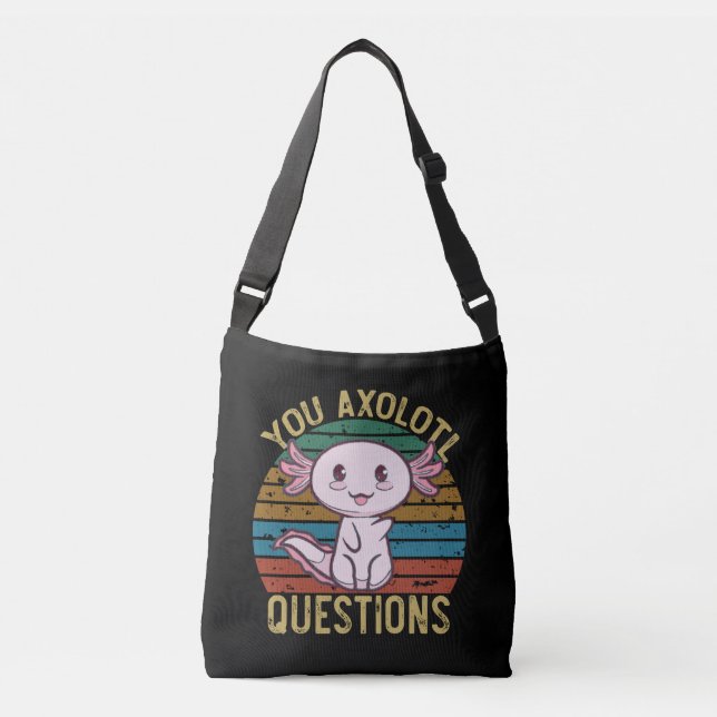 Axolotl Questions Retro 90s Funny Axolotl Tragetaschen Mit Langen Trägern (Vorderseite)