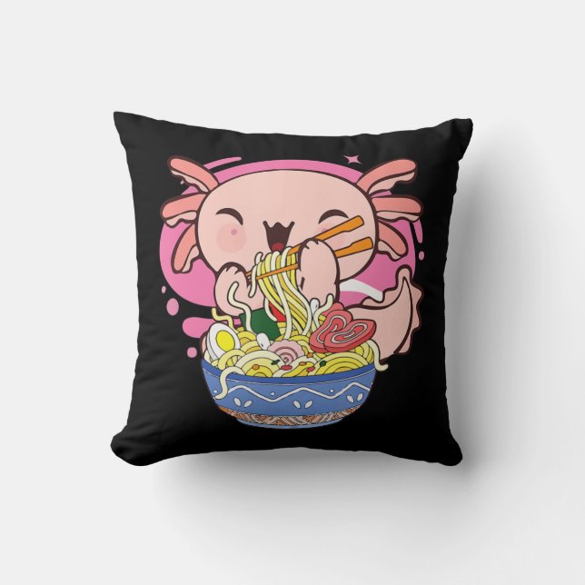 Axolotl Ramen Kawaii Japanisch Anime Noodle Gesche Kissen (Vorderseite)