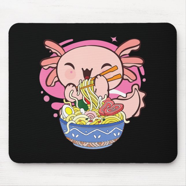 Axolotl Ramen Kawaii Japanisch Anime Noodle Gesche Mousepad (Vorne)