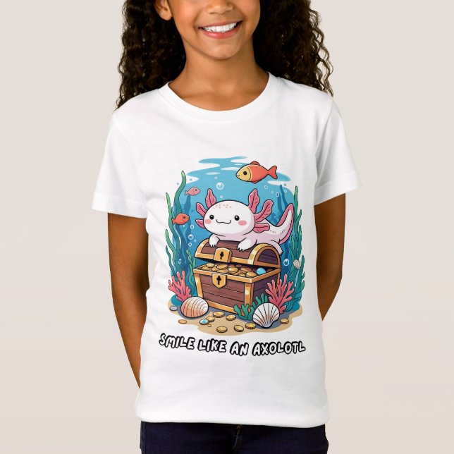 Axolotl sitzt stolz auf einer Schatztruhe T-Shirt (Vorderseite)