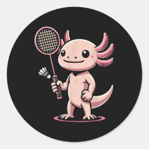 Axolotl spielt Badminton-Spieler-Shuttle-Sport Runder Aufkleber