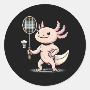 Axolotl spielt Badminton Spieler Shuttle Sport Runder Aufkleber