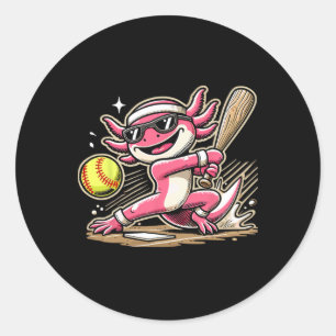 Axolotl spielt Softll, Softll Spieler Sport Kids  Runder Aufkleber