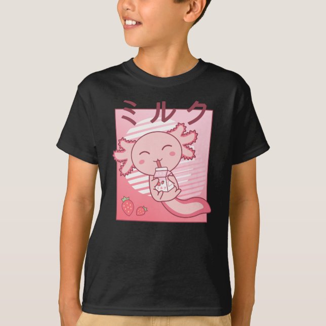 Axolotl Strawberry Milk Retro Kawaii Japan Axolotl T-Shirt (Vorderseite)