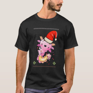 Axolotl Süße Santa-Mütze hässlicher Weihnachtspull T-Shirt