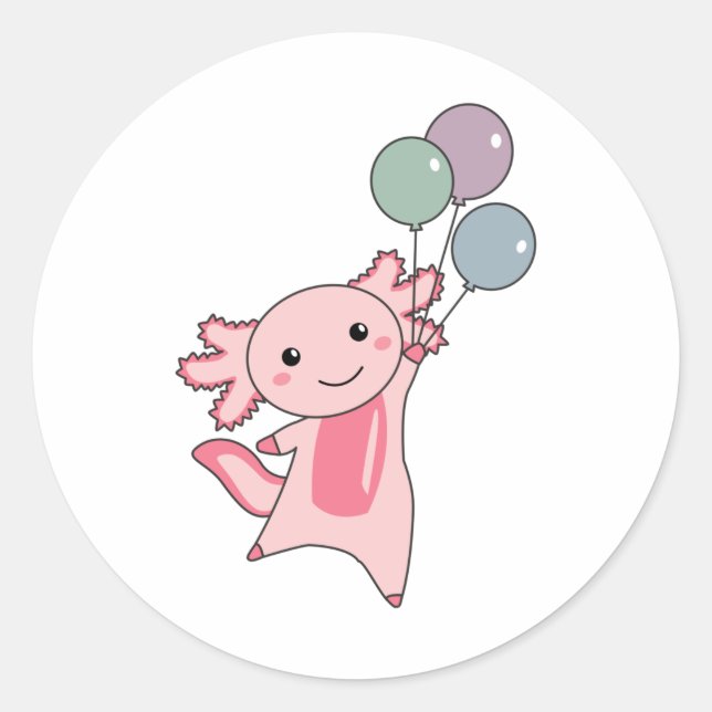 Axolotl Sweet Animal Fliegt mit Balloons hoch Runder Aufkleber (Vorderseite)
