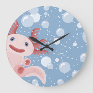 Axolotl und Bubbles Bold Vector Design Große Wanduhr