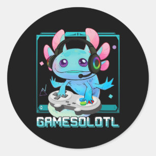 Axolotl Video Gamer Kawaii Pastel Goth Niedlich An Runder Aufkleber