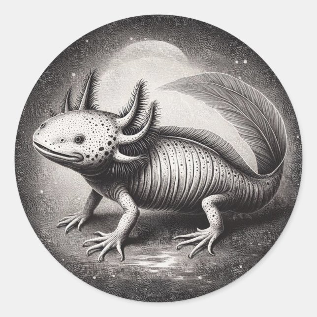 Axolotl Vintag Illustration Naturgeschichte Runder Aufkleber (Vorderseite)