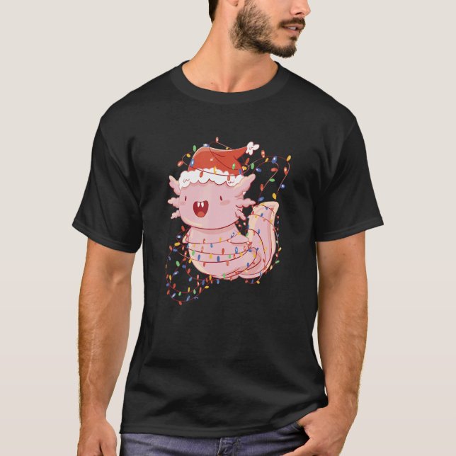 Axolotl Wearing A Santa Hat And Tangled In Christm T-Shirt (Vorderseite)