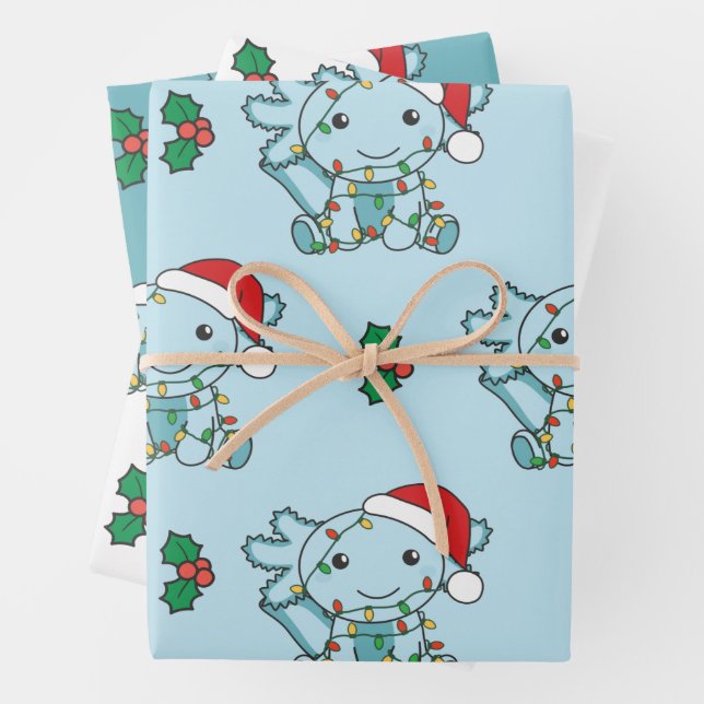 Axolotl Weihnachts Wintertiere Urlaub Axolotls Geschenkpapier Set (Beispiel)