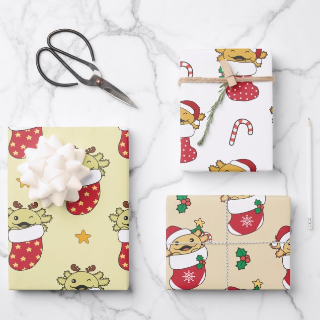 Axolotl Weihnachts Wintertiere Urlaub Axolotls Geschenkpapier Set (Vorderseite)
