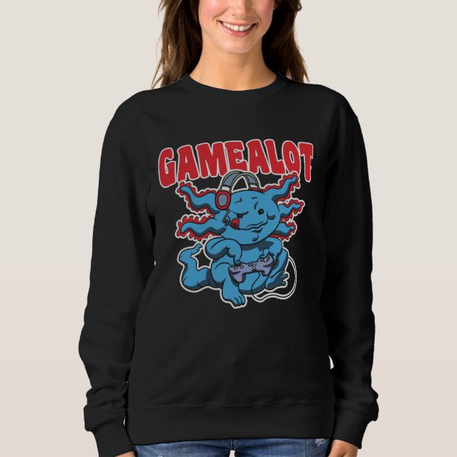 Axolotl with controller and the saying Gamealot Sweatshirt (Vorderseite)