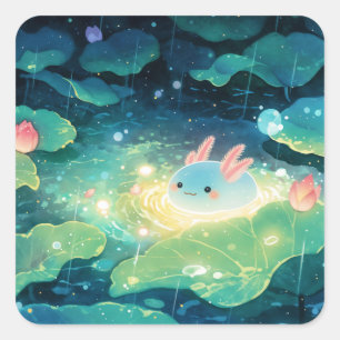 Axolotl zwischen regnerischen Lilien Quadratischer Aufkleber